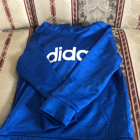 Adidas boys blue with white logo hoodie size 6/7 - Picture 1 of 5